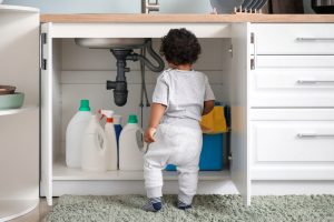 Little,African-american,Baby,Playing,With,Detergents,At,Home.,Child,In